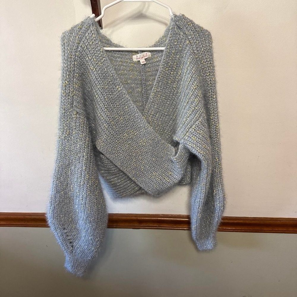 blue and gold knitted wrap top sweater‎ size 1X/2X Plus